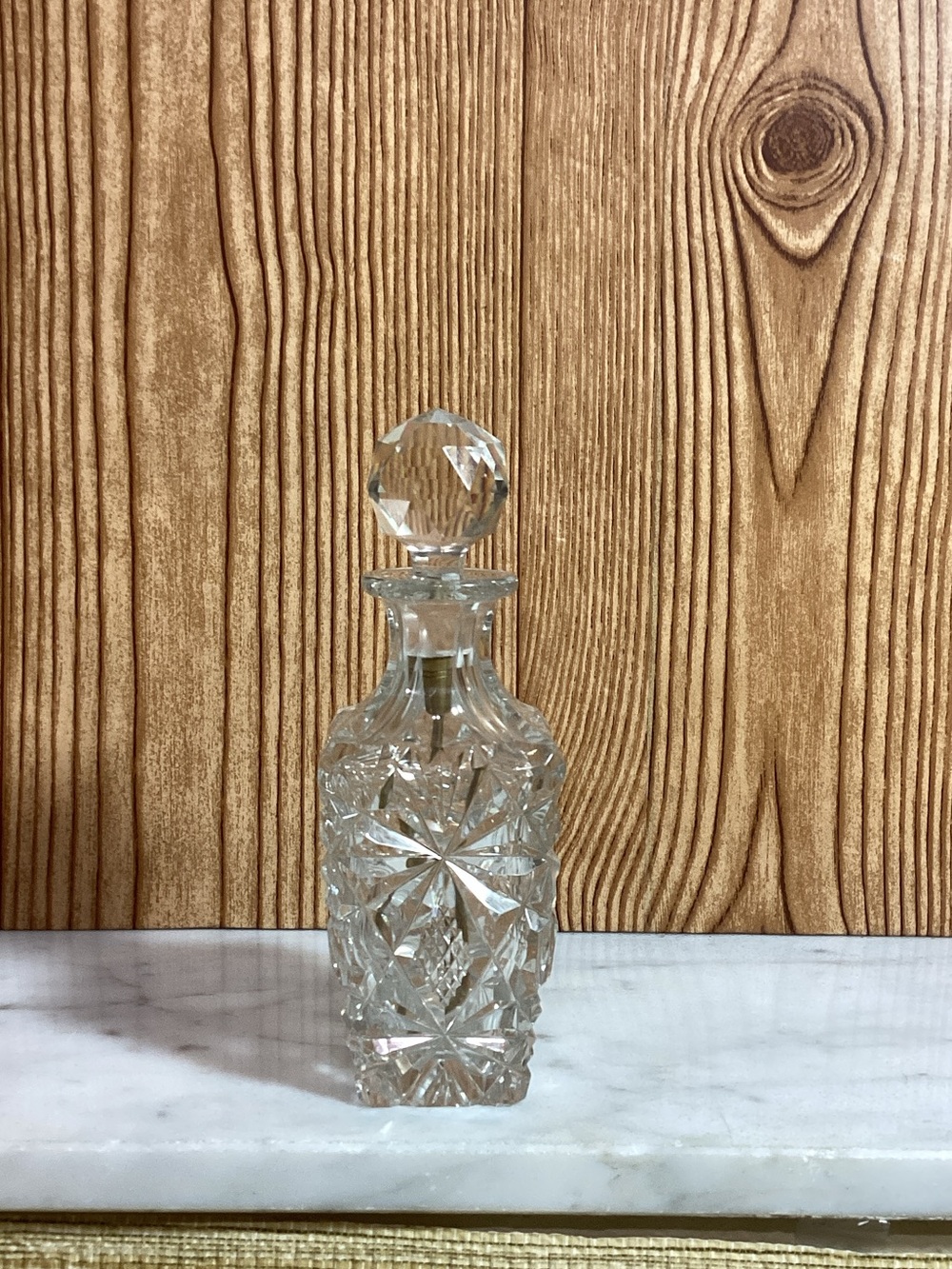 Vtg Cut Crystal Cayenne Pepper Decanter with Dispensing Spoon & Stopper